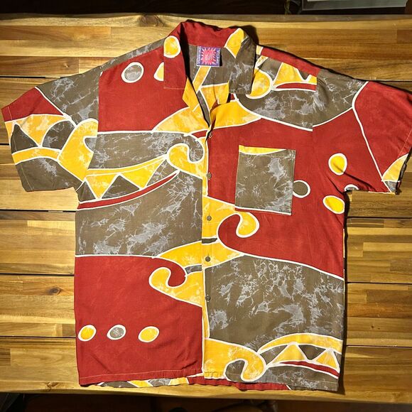 Early 90s VTG "Paw Paw" Abstract Short-Sleeved Button-Up Shirt - Picture 1 of 4